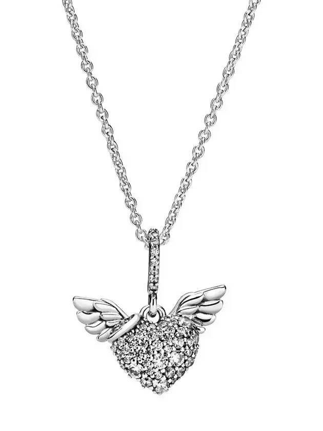 Pave Heart Angel Wing Necklace Silver - PANDORA - BALAAN 1