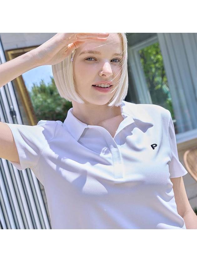 SEMI CROPPED PIQUE POLO SHIRTWhite - PLAYBOO - BALAAN 1