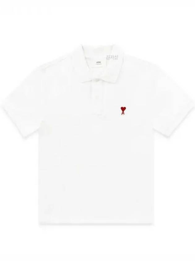 Small Heart Logo Polo Shirt White B 34158068 1038354 - AMI - BALAAN 1