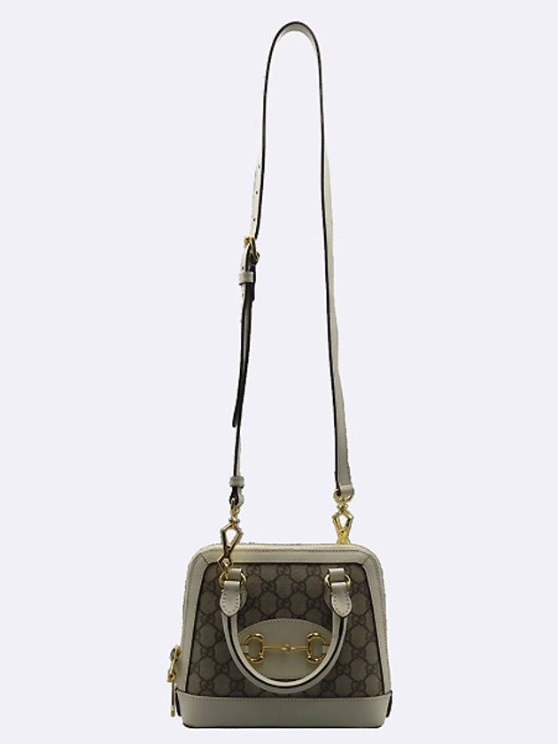 640716 White Leather Ebony GG Supreme Canvas Horsebit 1955 Mini Top Handle Tote Bag and Crossbody - GUCCI - BALAAN 4