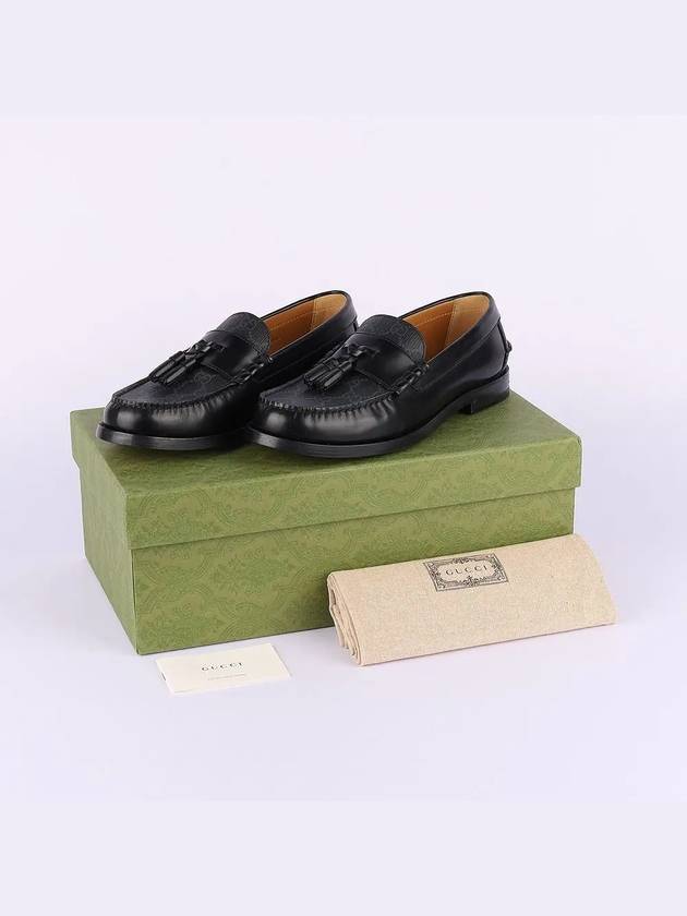 Tassel GG Supreme Canvas Leather Loafers Black - GUCCI - BALAAN 7