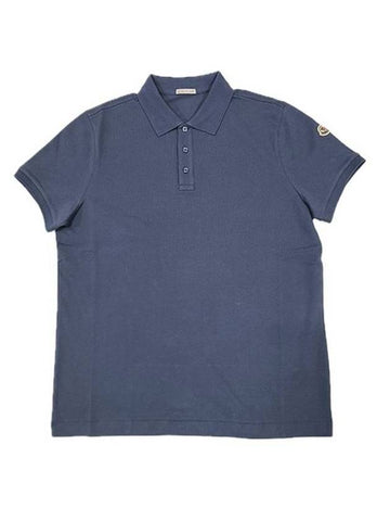 Men's Arm Logo Short Sleeve Polo Shirt Blue - MONCLER - BALAAN 1