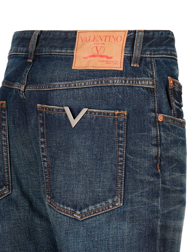 Metallic V Detail Denim Jeans Blue - VALENTINO - BALAAN 4