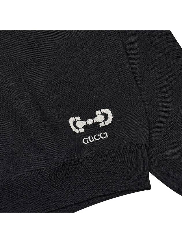 Embroidered Logo Wool Knit Top Black - GUCCI - BALAAN 6