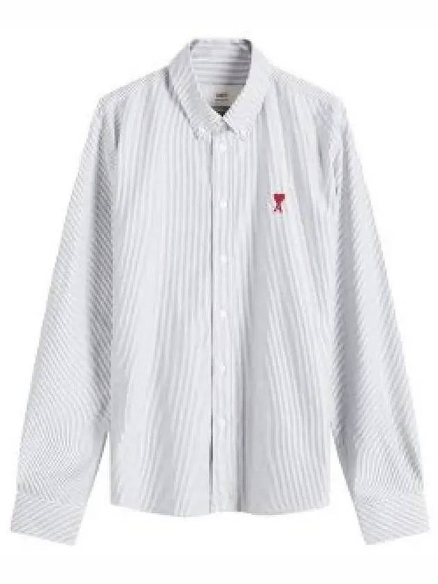 Heart Logo Stripe Button Cotton Long Sleeve Shirt Black White - AMI - BALAAN 2