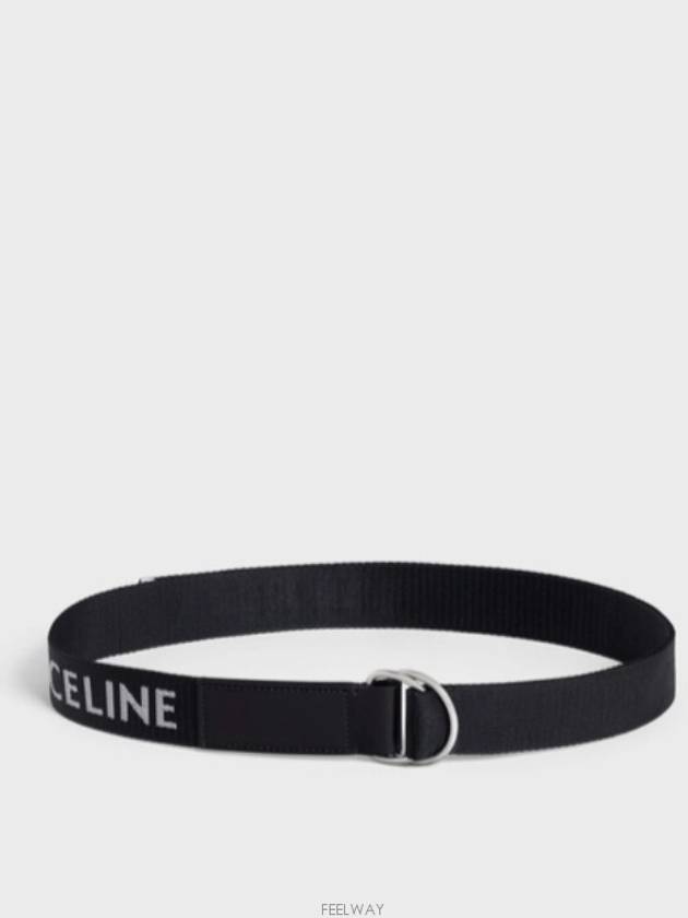 Medium Double Ring Jacquard Leather Belt Black - CELINE - BALAAN 4