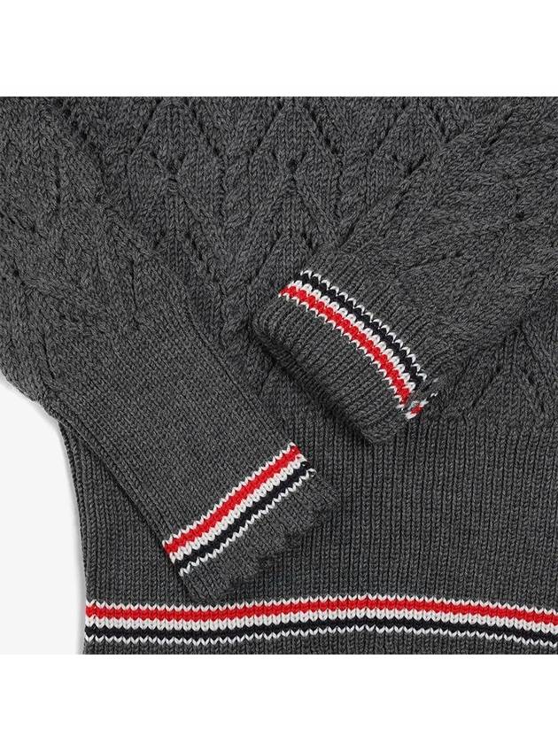 Women's Pointel Cable Merino Wool Pullover Knit Top Grey - THOM BROWNE - BALAAN 4