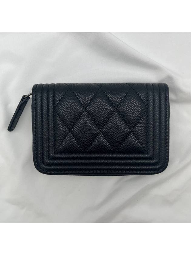 Boy Vintage Silver Hardware Quilted Caviar Zipper Card Wallet Black - CHANEL - BALAAN 7