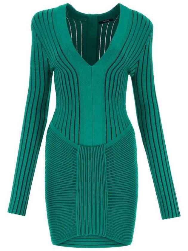 V-neck ribbed mini dress AF1R8425KD38 - BALMAIN - BALAAN 2