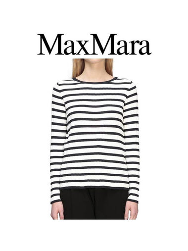 Women's Striped Viscose Long Sleeve T-Shirt Black White - MAX MARA - BALAAN 1