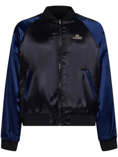 Embroidered Logo Satin Bomber Jacket Navy Black - MARNI - BALAAN 1