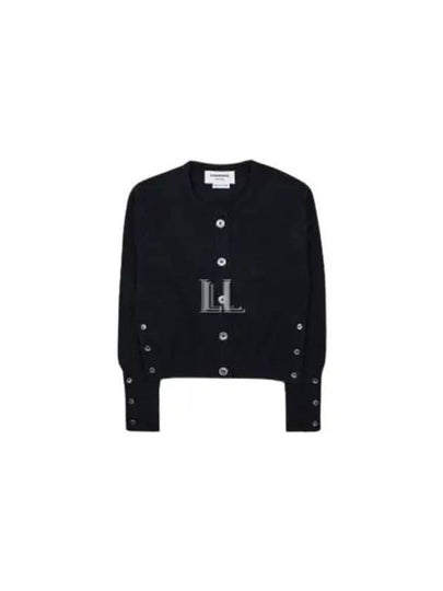 Crew Neck Cashmere Crop Cardigan Black - THOM BROWNE - BALAAN 2