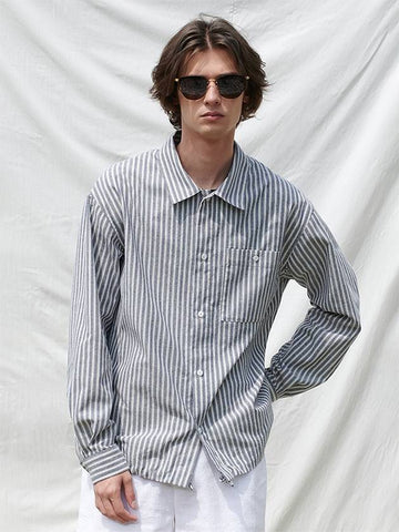 MEN Striped Casual Pocket Shirt - PINBLACK - BALAAN 1
