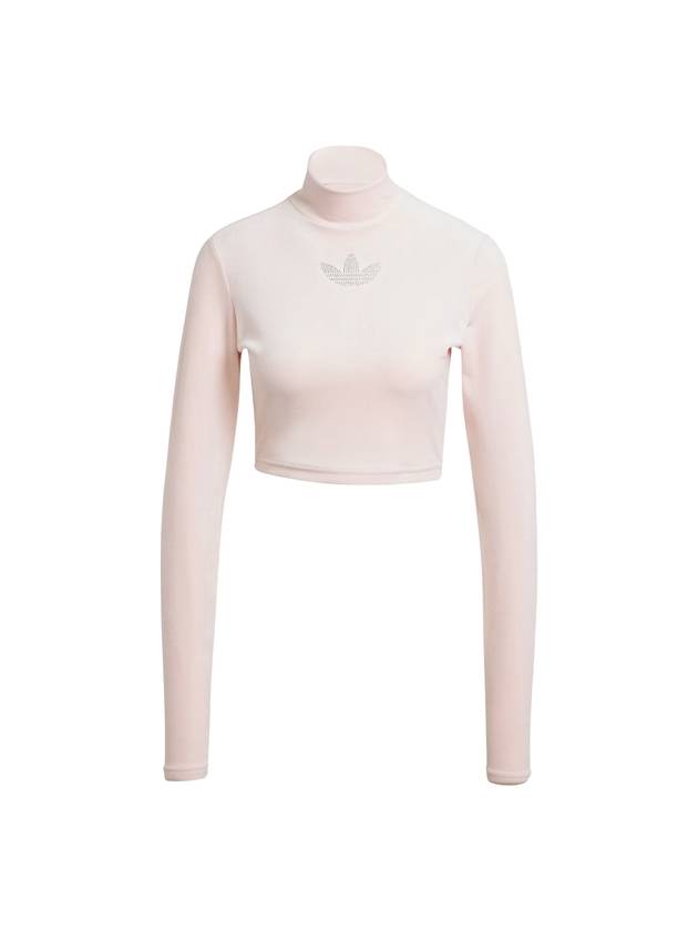 Rhinestone Trefoil Velvet Crop Long Sleeve T-Shirt Pink - ADIDAS - BALAAN 1