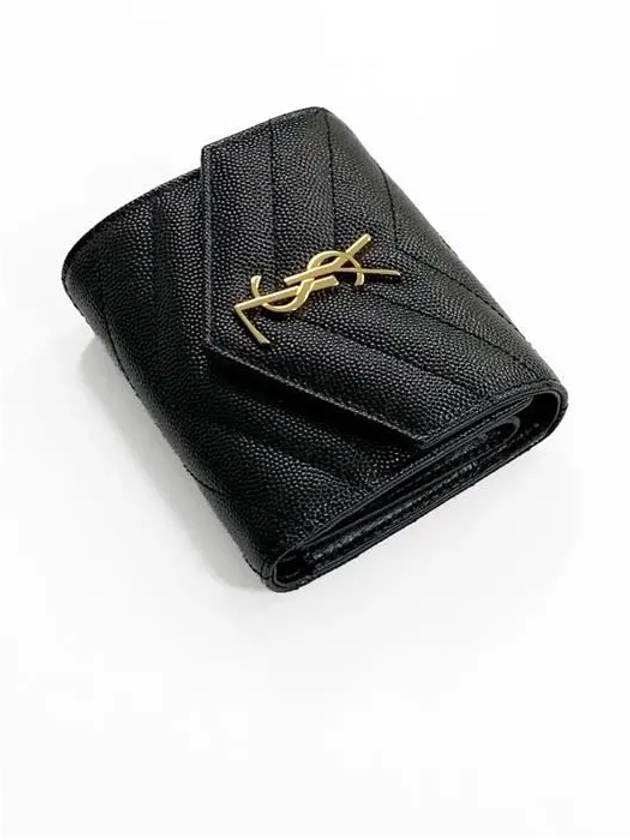 Monogram Cassandra Matelasse Half Wallet Black - SAINT LAURENT - BALAAN 4