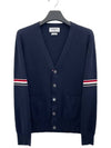 Milano Stitch Sprite Armband Cotton V-neck Cardigan Navy - THOM BROWNE - BALAAN 2