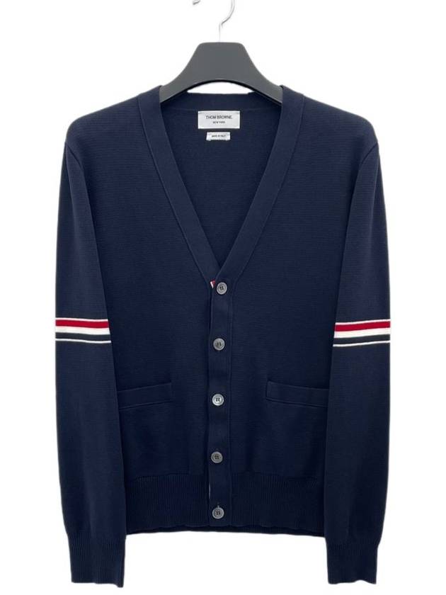 Milano Stitch Sprite Armband Cotton V-neck Cardigan Navy - THOM BROWNE - BALAAN 2