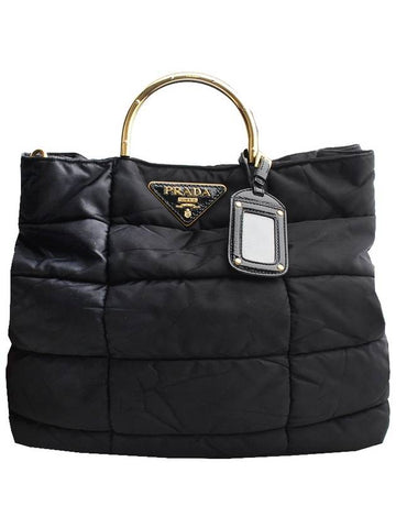 Black padded gold handle tote bag - PRADA - BALAAN 1