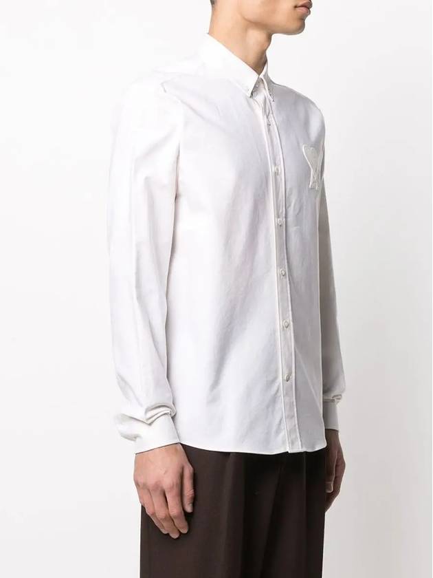 Men's Big Heart Embroidered Logo Oxford Long Sleeve Shirt White - AMI - BALAAN 3