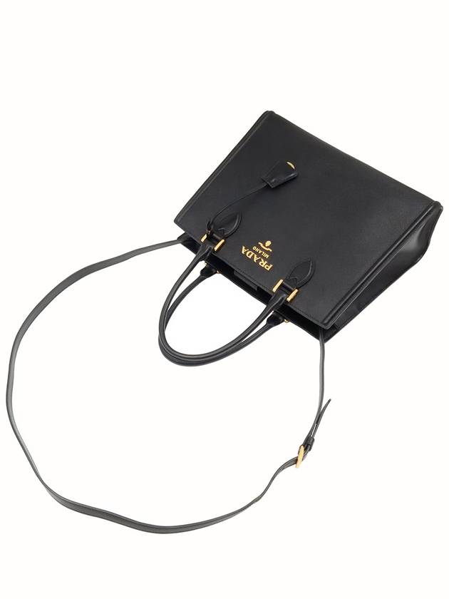 Black Saffiano Leather Gold Lettering Logo Square 2WAY 1BA227 - PRADA - BALAAN 5