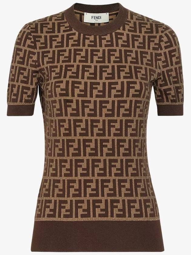 FF Cotton Crew Neck Short-Sleeved Knit Top Brown - FENDI - BALAAN 2