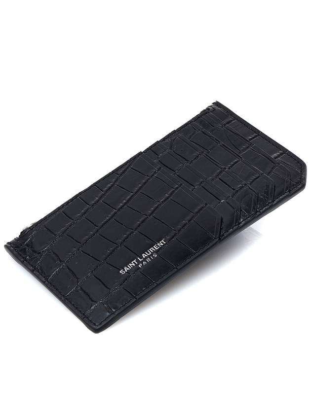 Crocodile Fragment Zipper Card Wallet Black - SAINT LAURENT - BALAAN 6