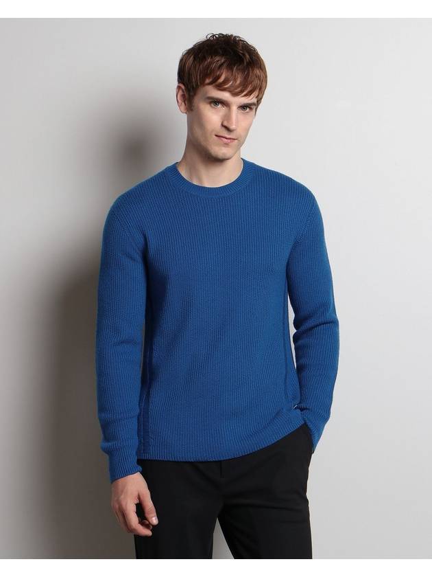 Men's Crew Neck Wool Knit Top Blue - THEORY - BALAAN 4