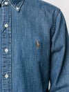 Pony Logo Denim Slim Fit Long Sleeve Shirt Blue - POLO RALPH LAUREN - BALAAN 3