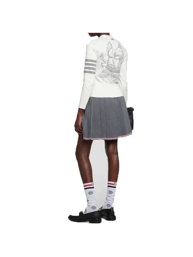 Ship Jacquard Classic Cotton V-Neck Cardigan White - THOM BROWNE - BALAAN 8