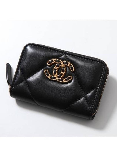 19 CC Logo Zip Around Lambskin Card Wallet Black - CHANEL - BALAAN 2