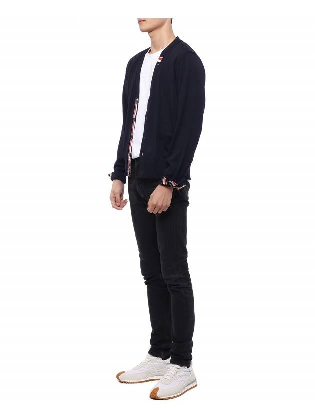 Men's Jersey Stitch V-Neck Cardigan Navy - THOM BROWNE - BALAAN 5