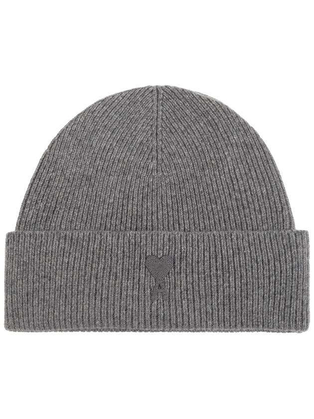 De Coeur Ribbed Knit Beanie Grey - AMI - BALAAN 1