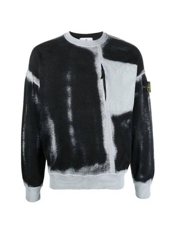 Hand Sprayed Airbrush Treatment Crew Neck Sweatshirt Black - STONE ISLAND - BALAAN 1