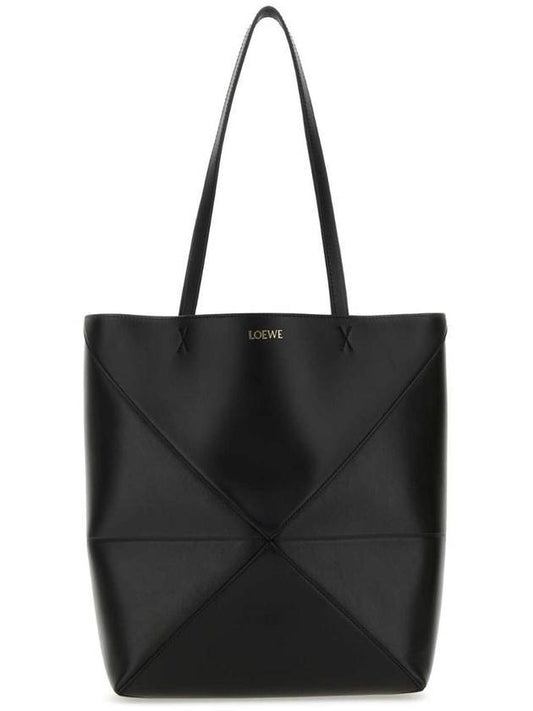 Puzzle Fold Medium Shiny Calfskin Tote Bag Black - LOEWE - BALAAN 1