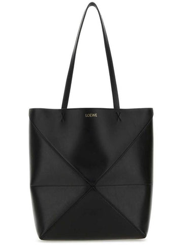 Puzzle Fold Medium Shiny Calfskin Tote Bag Black - LOEWE - BALAAN 1