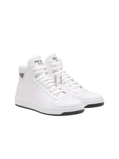 Downtown Triangle Logo Leather High Top Sneakers White - PRADA - BALAAN 2