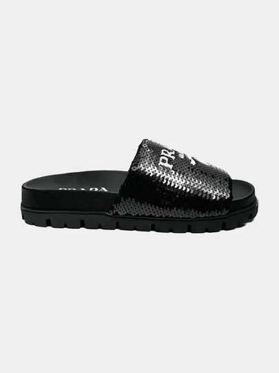 Logo Sequin Rubber Sole Slippers Black - PRADA - BALAAN 2