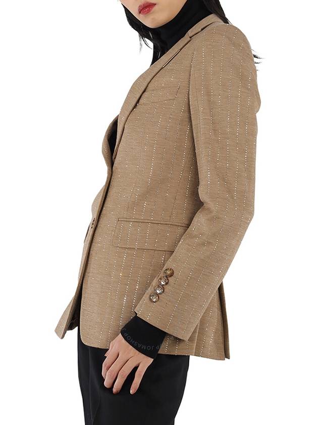 Burberry Ladies Pecan Melange Faux Crystal Pinstripes Wool Jersey Jacket, Brand Size 6 (US Size 4) - BURBERRY - BALAAN 2