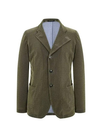 Men s Zigzag Velor Button Up Jacket Olive 270995 - EMPORIO ARMANI - BALAAN 1