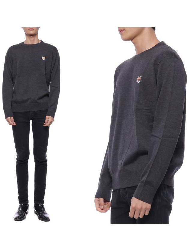 Fox Head Patch Regular Round Neck Pullover Knit Top Anthracite Melange - MAISON KITSUNE - BALAAN 3