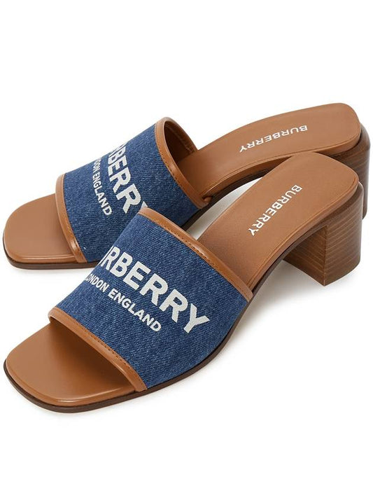 Women's Label Print Denim Leather Mules - BURBERRY - BALAAN 2