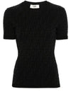 FF Viscose Short Sleeve Knit Top Black - FENDI - BALAAN 2