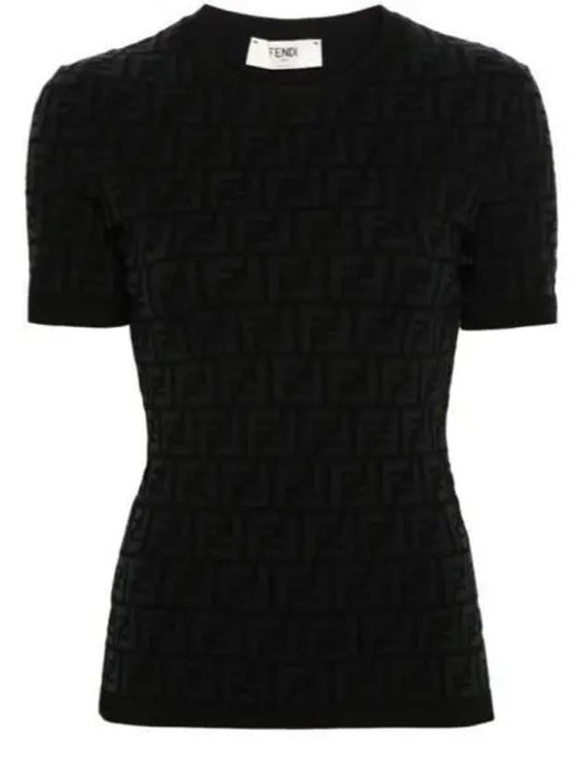 FF Viscose Short Sleeve Knit Top Black - FENDI - BALAAN 2