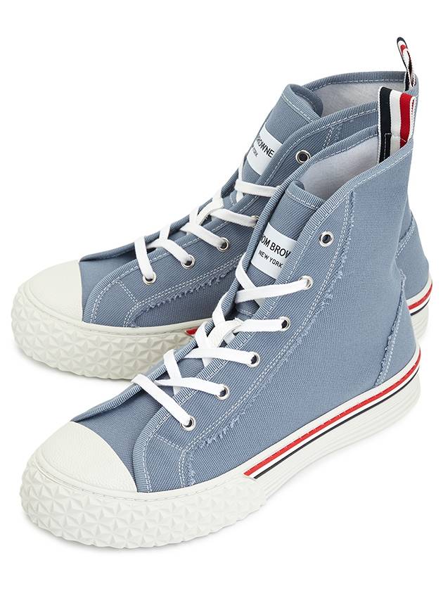 Tartan Sole Canvas High Top Sneakers Blue - THOM BROWNE - BALAAN 2