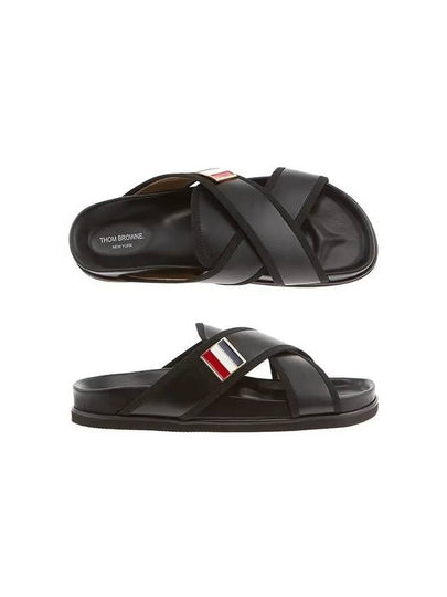 Vitello Calf Enamel Criss Cross Loafer Sandals Black - THOM BROWNE - BALAAN 2