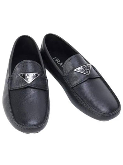 Triangle Logo Saffiano Driving Loafers Black - PRADA - BALAAN 2