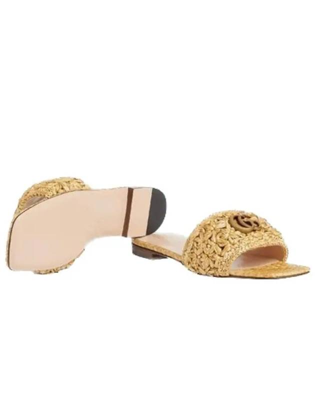 Double G slide sandals beige raffia effect fabric - GUCCI - BALAAN 5