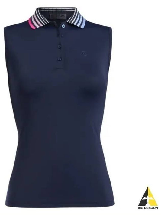 Women's Pleated Collar Sleeveless PK Shirt Navy - G/FORE - BALAAN 2