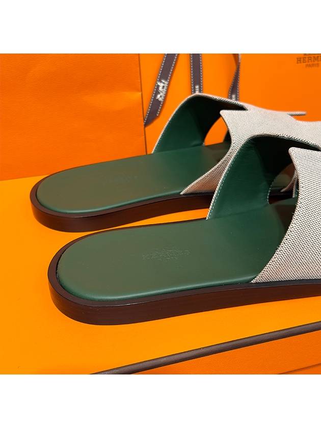 Men's Izmir Sandals Calfskin Fabric Green Twotone - HERMES - BALAAN 4