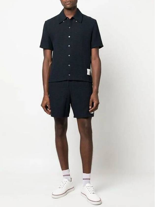 Men's RWB Tab Stripe Short Sleeve Shirt Navy - THOM BROWNE - BALAAN 7